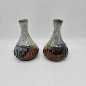 Pottery Craft USA Ceramic Genie Bottle-Shaped Bud Vase Set of Two Multicolor